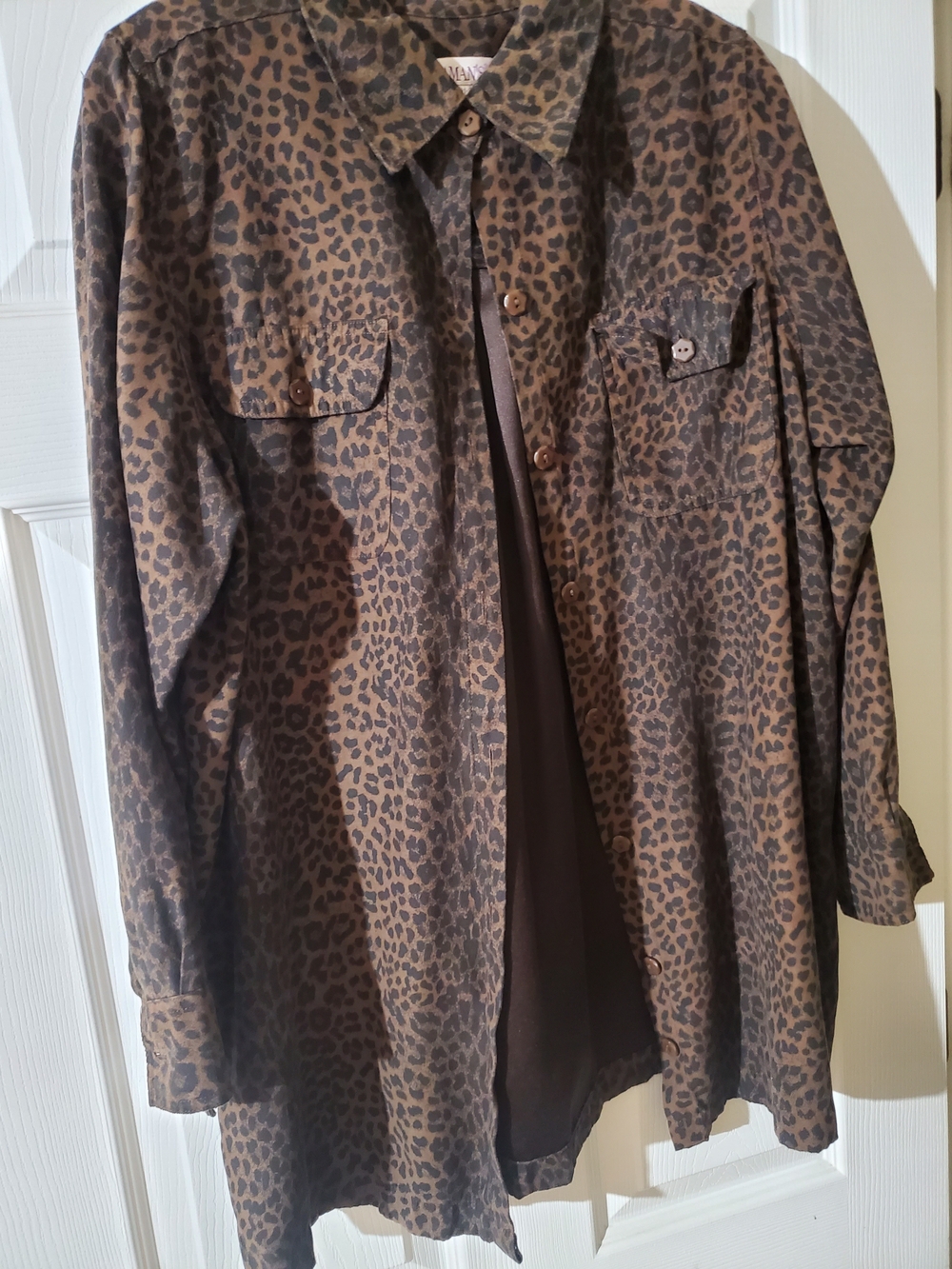 Ladies's Leopard Print Button-Up Shirt - Brown